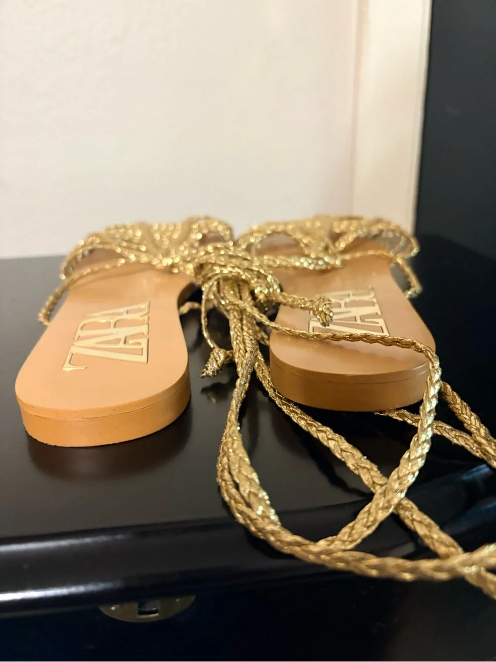 ZARA Gold Braided Strappy Flat Sandal - Women SZ 40 - Picture 6 of 7